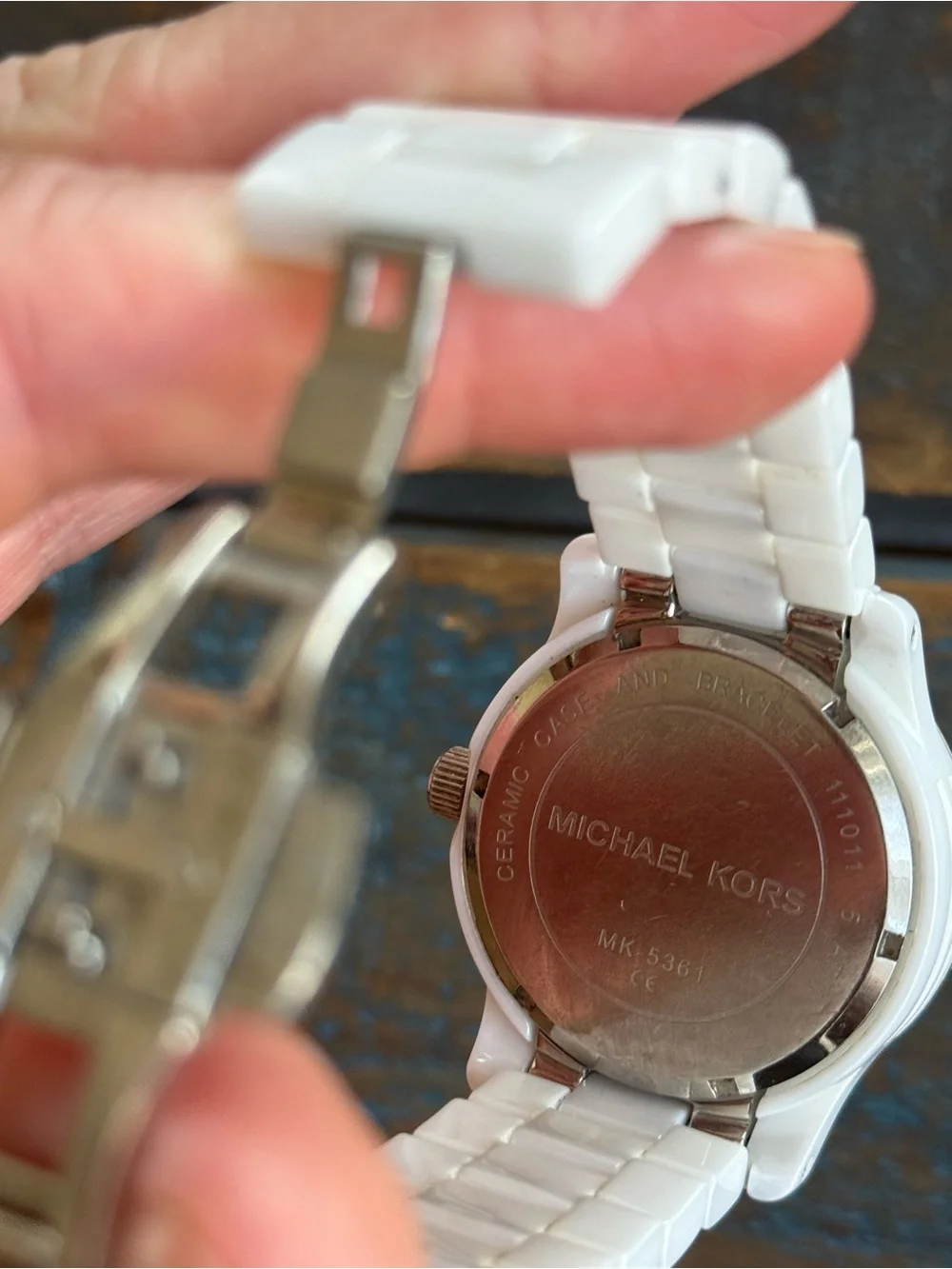 Michael Kors White Ceramic Crystal Glitz Baguette Watch (Model MK5361)